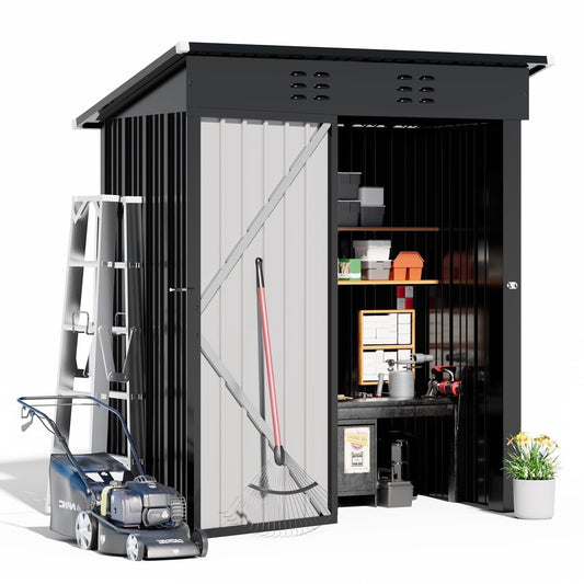 COMHOMA Outdoor Storage Shed 5 x 3 FT Shed with Lockable Door Steel Garden Shed with Air Vent,Gray