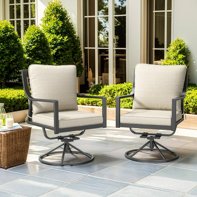 PARKWELL Outdoor Dining Chairs Set of 2,Patio Swivel Dining Arm Chairs with Cushions for Garden Backyard,Metal Frame,Weather Resistant,Gray/Beige