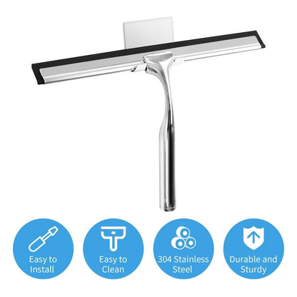Qissep Multipurpose Shower Squeegee for Glass Doors,10 inch Stainless Steel Handheld Cleaning Squeegee with Hook,for Bathrooms,Glass Doors,Windows,and Car Windows