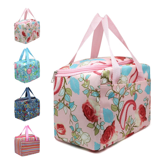 Reusable Lunch Bag by Qissep,Insulated Aluminum Foil Interior,Leakproof and Lightweight,Large Capacity Lunch Container,for Adult,Work,Travel,Outdoor,Pink