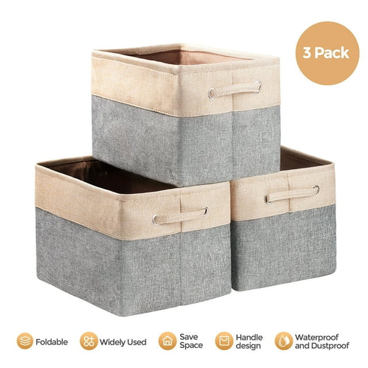 Qissep Storage Basket for Organizing,Collapsible Fabric Storage Bins,for Organizing Shelves,Closet Organizing,Home,Office,Toys Organizer,Set of 3,Beige Gray