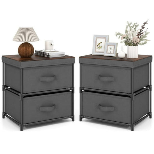Resenkos 2 Drawer Grey Nightstand Set of 2 for Bedroom Modern Bedside Table, Wood Finish Accent Table