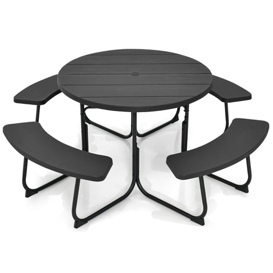 Resenkos 8-Person Outdoor Picnic Table and Bench Set with Umbrella Hole-Black for Patio Back Deck, Balcany, Poolside