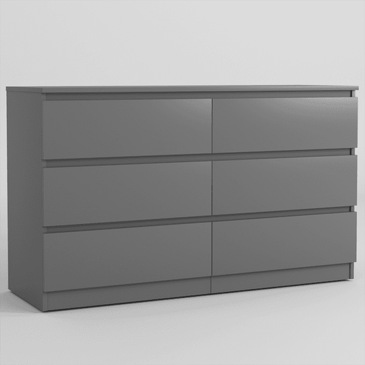 Resenkos Modern Mid Century 6 Drawer Wide Dressers Chests for Bedroom, Chest of Drawer Organizer Grey