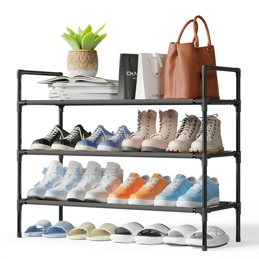 Sakugi 3-Tier Shoe Rack, Sturdy Shoe Organizer, Shoe Shelf Holds up to 16 Pairs of Shoes, Assembled Length 28â