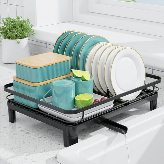 Sakugi Dish Drying Rack - Compact Dish Racks for Kitchen Counter, Durable Stainless Steel Kitchen Organizers, Black