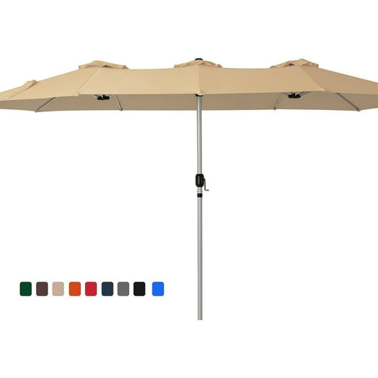 Serwall Outdoor 15' Rectangular Double-Sided Extra Large Patio Umbrella, Beige