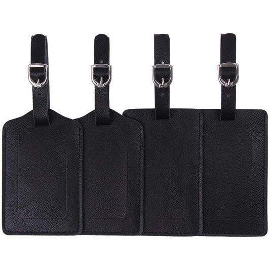 Sherry Genuine Leather Luggage Tag for Suitcases ID Tags Bag Tags for Luggage, Black (4 Pack)