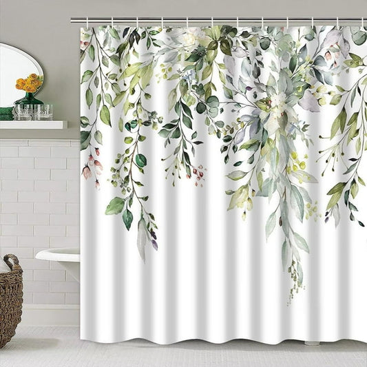 Shower Curtain, Shower Curtains for Bathroom Sage Green Eucalyptus Shower Curtain Watercolor Plant Bathroom Curtain Leaves Botanical Shower Curtain Set 72" W x 72" L with Hooks