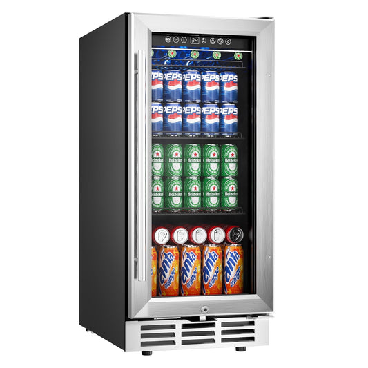 Simzlife 15 Inch 127 Cans Beverage Refrigerator Cooler,3.6 Cu.ft Mini Fridge Countertop Drink Cooler with Glass Door for Beer, Soda,Wine