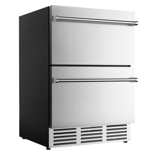 Simzlife 4.9Cu.ft. Double Drawer Undercounter Freestanding Stainless Steel Beverage Refrigerator,24.61 in W, 34.25 in H