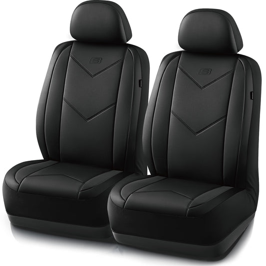 Skechers Sport Leather Car Seat Cover – Front Seat Premium Comfort, Breathable Design, Universal Fit for Cars, SUVs, and Trucks - Black