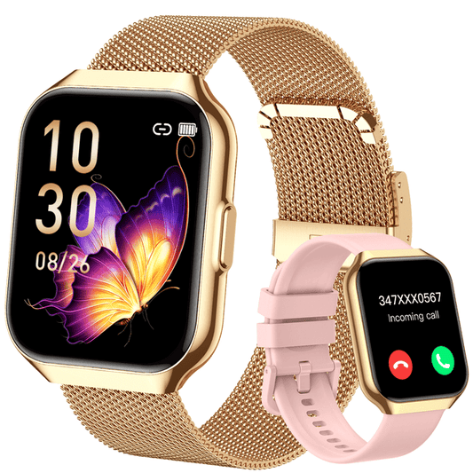 Smart Watch for Women Fitness Tracker Gold Smart Watches for Women Digital Watches 100 Sports Mode Make/Answer Call Waterproof Running Smartwatch Android Phone iPhone Samsung Compatible 2 Straps