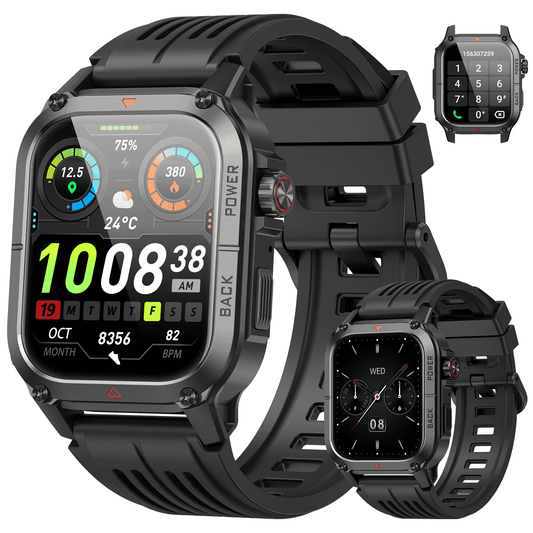 Smart Watches for Men (Answer/Make Calls), 1.91'' HD Fitness Outdoor Sports Rugged Smart Watch for Android and iPhone, Waterproof Fitness Tracker with 100+ Sport Modes, Watches for Men, Black