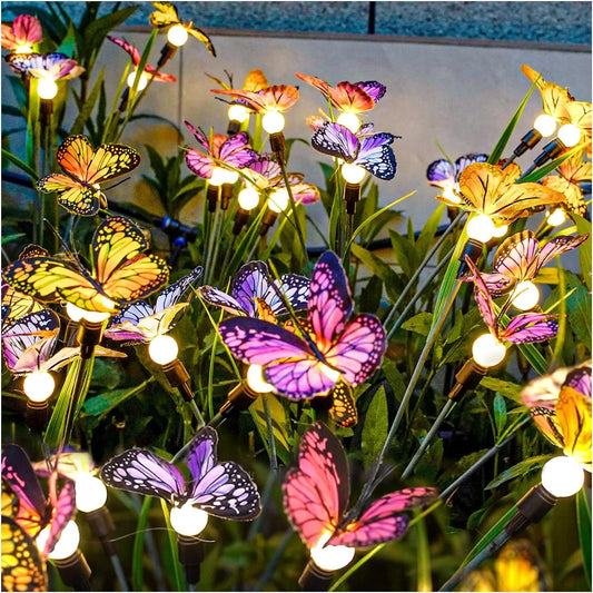Solar Garden Lights - Swaying Butterfly Light, Swaying in The Wind, Solar Outdoor Lights, Yard Patio Pathway Decoration, High Flexibility Iron Wire & Realistic Butterflies (2 Pack)