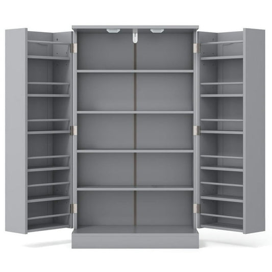 Spaco 17-Tier Kitchen Pantry Cabinet with 2 Doors and 6 Adjustable Shelves, Cabinet to Storage Book, Shoes and Clothes, Freestanding 5-Tier Shelving, Gray