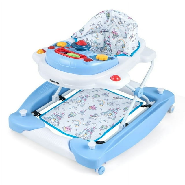Spaco 6 in 1 Foldable Baby Walker with Adjustable Height-Blue, Baby Walker with Wheels for Boys Girls Babies