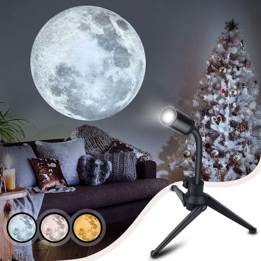 Tattom Upgrade Non-Fade Moon Projector Night Light, USB Charging Moon Lamp with 3 Lighting Colors, Angle Bendable Brightness Adjustable Moon Atmosphere Projector