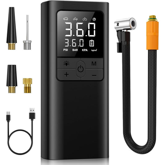 Tire Inflator Portable Air Compressor - 150PSI & 10000mAh Cordless Air Pump with Digital Tire Pressure Gauge, Accurate Dual LCD Display & LED Light, Portable Air Pump for Car/Motorcycle/E-Bike/Ball
