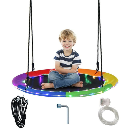 Tree Swing for Kids Outdoor,Disc Round Swing with Waterproof Textilene Fabric,500Lb Weight Capacity,Kids Playground Outdoor Activity Backyard Fun (Multicolor)