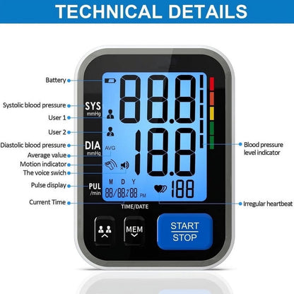 Upper Arm Blood Pressure Monitor, Automatic Digital BP Machine Blood Pressure Cuffs with Speaker, FSA Eligible, Large Cuff, 2 Users, 240 Recordings for Home