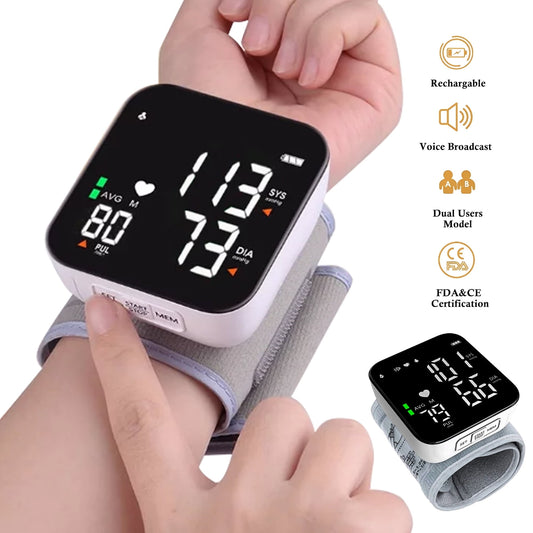 VIIWII Wrist Blood Pressure Monitors with Adjustable Cuff and Large LCD Display Rechargable BP Monitor Machine for Home Use,White