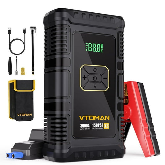 VTOMAN 3000A 150PSI Jump Starter with Compressor - 12V Battery Charger for 8.5L Gas & 6.0L Diesel