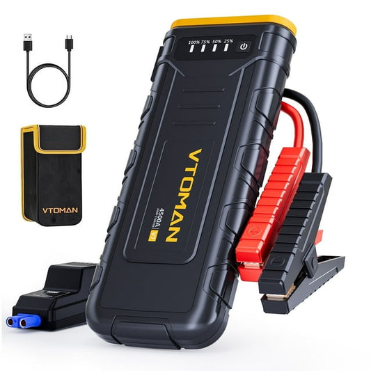 VTOMAN 4500A Portable Car Jump Starter - 12V Booster for 10L Gas/8L Diesel, Dual USB+LED