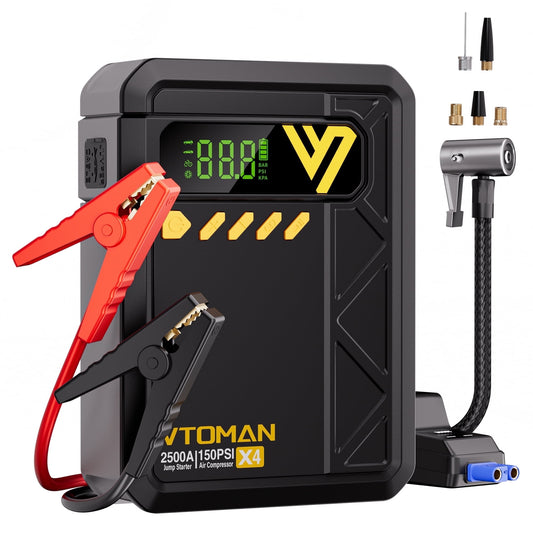 VTOMAN X4 2500A 150PSI Jump Starter Box - 12V Battery Charger with Auto Shut-off & LED Light