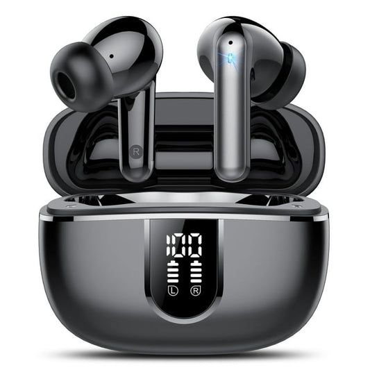 Wireless Earbuds, Bluetooth Headphones 5.4, Bass Boost 85%, 50Hrs Playtime Bluetooth Earbuds with 4 ENC Call Noise Cancelling Mics, IP7 Waterproof Sports Ear buds for Android iOS Black