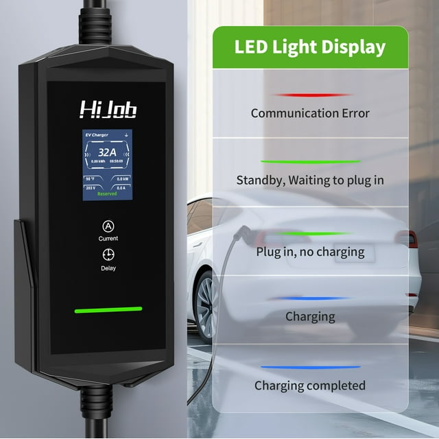 HIJOB EV Charger Level 1 & 2, 40A Portable Wall Car Connector with 25FT Cable, 110-240V NEMA 14-50 Plug for Electric Car Home Charging Station 9.6KW