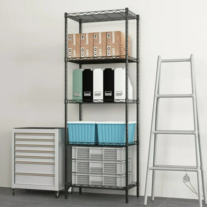 Lowestbest 5 Tier Wire Shelving, Metal Storage Shelves, Heavy Duty Adjustable Shelf Standing Kitchen Rack, Black (21.25 x 11.42 x 59.06)