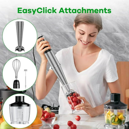 Immersion Blender Handheld 1100W 3 in 1 Corded Stick Hand Blenders for Kitchen with Trigger Speed Control, with Whisk, Milk Frother Attachemnts, Perfect Emulsifier for Soup, Smoothie, Puree