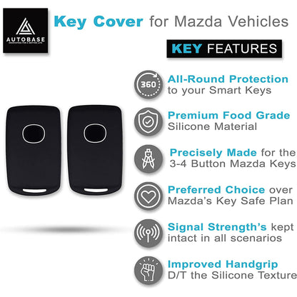 Autobase Remote Key Fob Silicone Case Cover for 2019 2020 2021 2022 Mazda 3 6 CX4 CX5 CX8 CX9 CX-30 Mazda 3 Hatchback | Car Key Protection Accessory (Black)