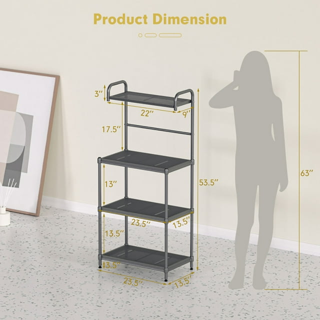 Kepooman Kitchen Bakers Rack, Coffee Bar Station, Microwave Oven Stand,Storage Shelves,4-Tier Baker’s Rack Stand Shelves Kitchen Storage Rack Organizer