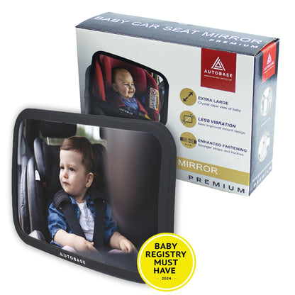 Autobase Baby Car Mirror | Shatterproof Baby Mirror for Car Seat Rear Facing with Wide Crystal Clear View | Fully Assembled Car Mirror for Baby | Newborn Essentials for Travel | Baby Registry Items