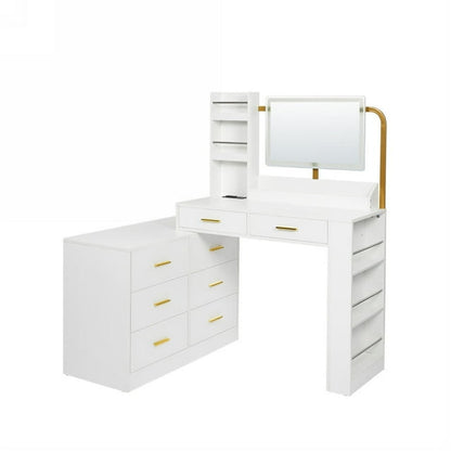 Hommoo Modern White 8-Drawer Dresser Makeup Vanity with Mirror and Lights, Makeup Table Vanity Desk with Usb Power Outlet, White