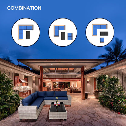 Hommoo 7-Piece Outdoor Patio Furniture Sets, All-Weather Wicker Rattan Conversation Sectional Sofa with 2 Glass Coffee Table and Washable Seat Cushion, Blue&White-Gray