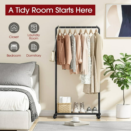 Sakugi Adjustable Double Rod Clothing Rack with Bottom Storage Shelf