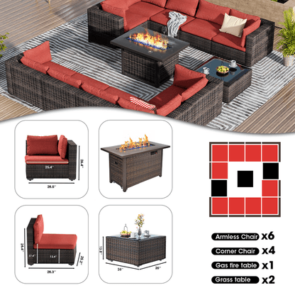 Grezone Patio Furniture Sets 13 Piece Outdoor Conversation Sets with Steel Tube, Weather-Resistant, Red