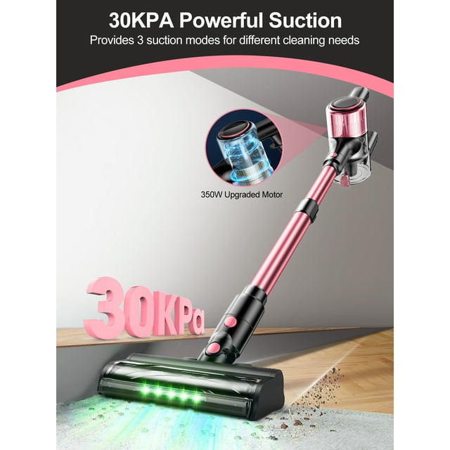 Cocbny Cordless Vacuum Cleaner, 30Kpa 8 in 1 Lightweight Stick Vacuum for Home Hardwood Floor Carpet Pet Hair, A27, Pink