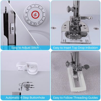 BCOOSS Sewing Machine with 14 Built-in Stitch Multifunctional Portable Machine with Extension Table