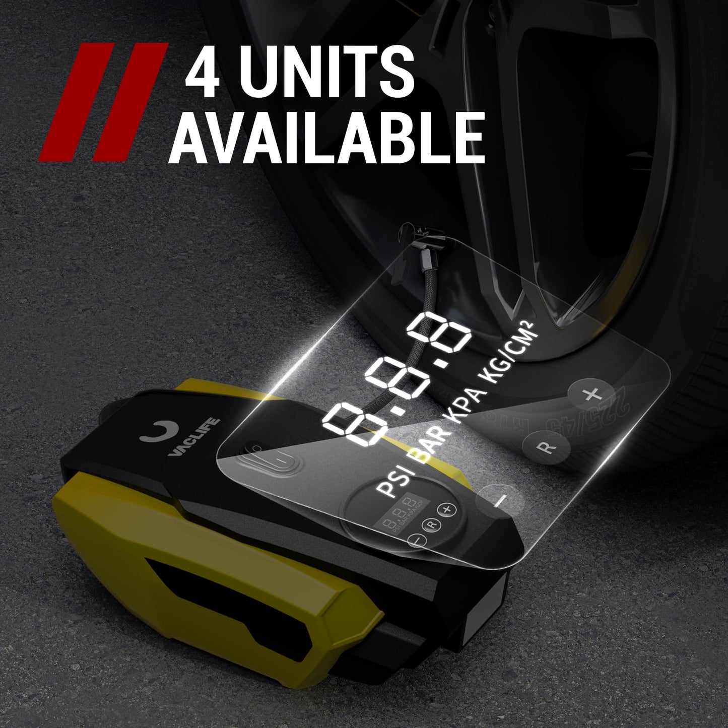 VacLife Tire Inflator Portable Air Compressor - Air Pump for Car Tires - 12V DC Compact Tire Pump with Auto Shutoff Function - Multipurpose Car Accessory with LED Light, Yellow (VL718)