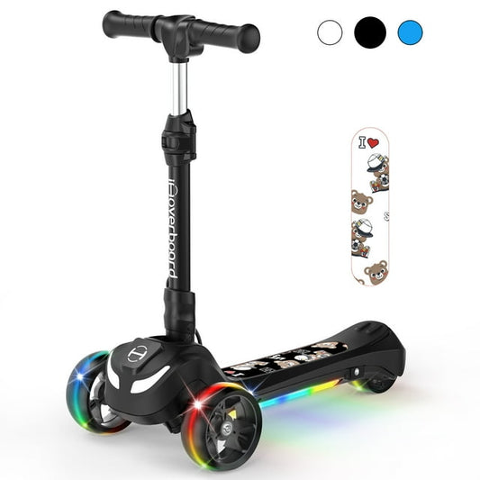 iHoverboard B1 Electric Scooter for Kids Ages 3+, LED Light-up Wheels and Pedal , 70W motor, Foldable and Height Aadjustable Toddler Motorized Scooters, Electric Scooter for Girls/Boys(Black)