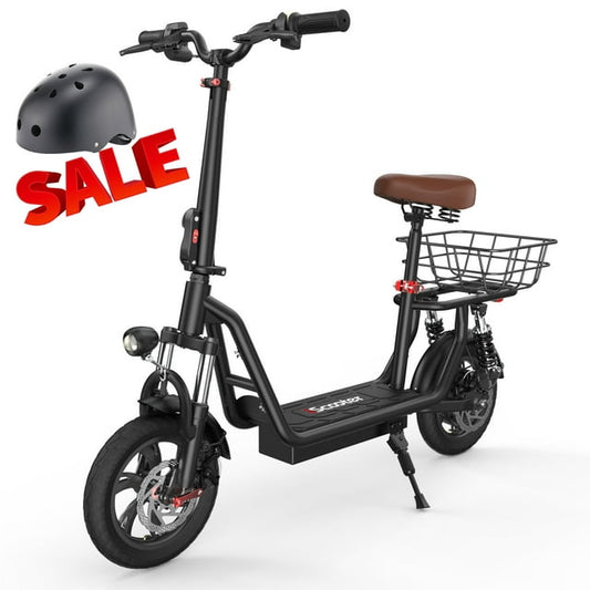 iScooter 500W Electric Scooter with Seat for Adult, 12" Commuter Electric Scooter Up to 21 Miles 15.5 MPH with Dual Shock Absorbers and Basket