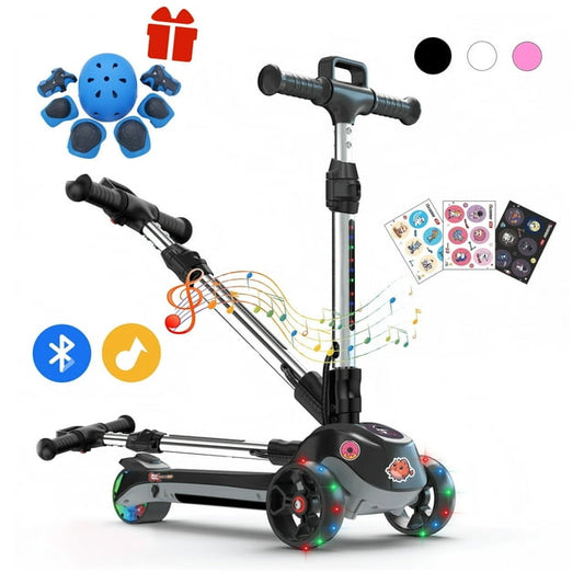 iScooter Electric Scooter for Kids Ages 3-12, Bluetooth Music Speaker, LED Light-up Wheels, Thumb Accelerator, 3 Adjustable Height Toddler Motorized Scooters, Electric Scooter for Girls/Boys