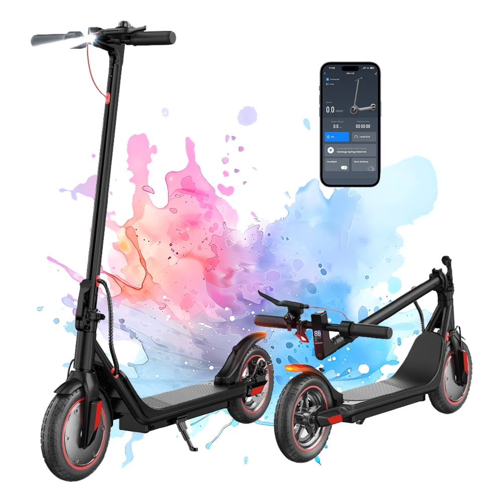 iscooter i9MAX Electric Scooter Adult, 500W Motor, 10" Solid Tires, 21.7 Miles Long Range, 18.6 mph Folding Commuter Electric Scooter for Adults,Front (Ultra Double) Suspension and Dual Braking