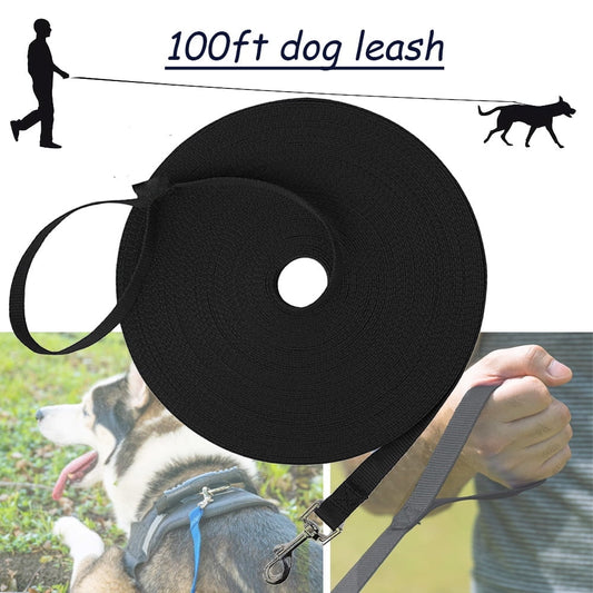moopom Dog/Puppy Obedience Recall Training Agility Lead - 15ft 20ft 30ft 50ft 100ft Leash Great for Training, Play, Camping, or Backyard Black