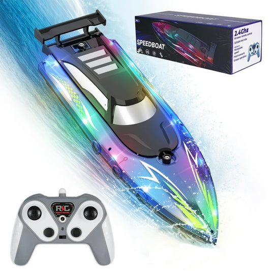 Skyhot Remote Control Boat with LED Lights, 2.4GHz High Speed RC Racing Boats for Lakes, Pool Toys for Kids & Adults, Radio Controlled Watercraft